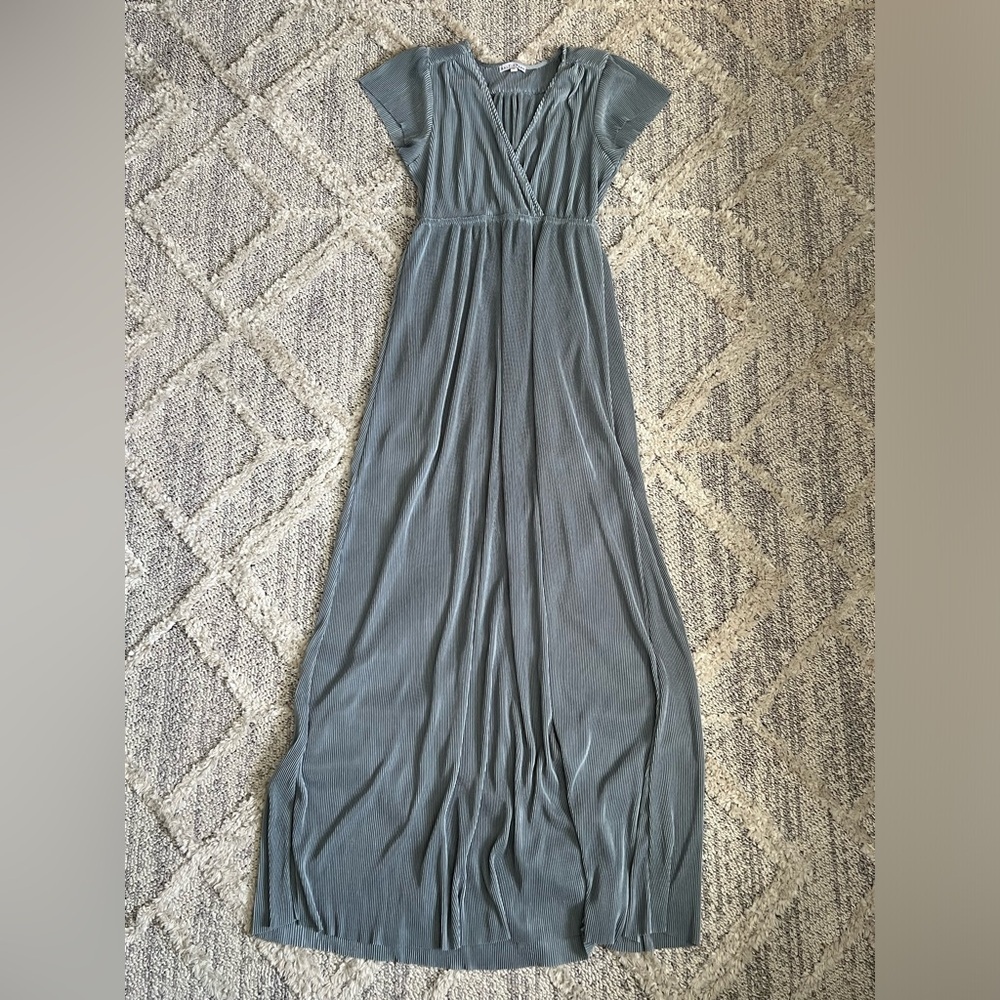 Baltic Born Wrap Dress Long Maxi Pleated Flowy Blueish Gray Womens Vneck M